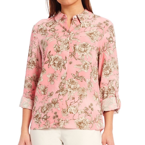 Tommy Hilfiger Floral Print Woven Long Sleeve Point Collar Blouse Size L - Picture 1 of 6